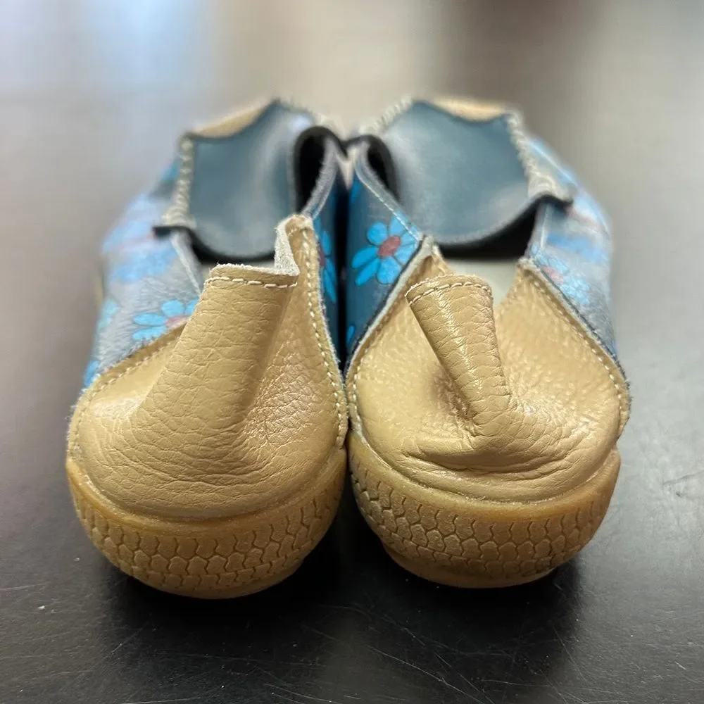 Women’s Blue Floral Espadrille Flats - Comfort Slip-Ons